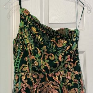 Elegant Green and Gold Women's Dress